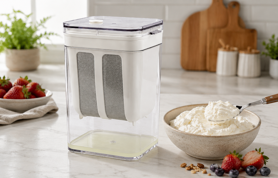 Greek Yogurt Strainer & Maker Container – Airtight with Dual Mesh Filter, Stirring Stick & Cleaning Brush
